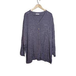 Bryn Walker Lagenlook Boho Chic Floral Jacquard Oversized Button Down Shirt